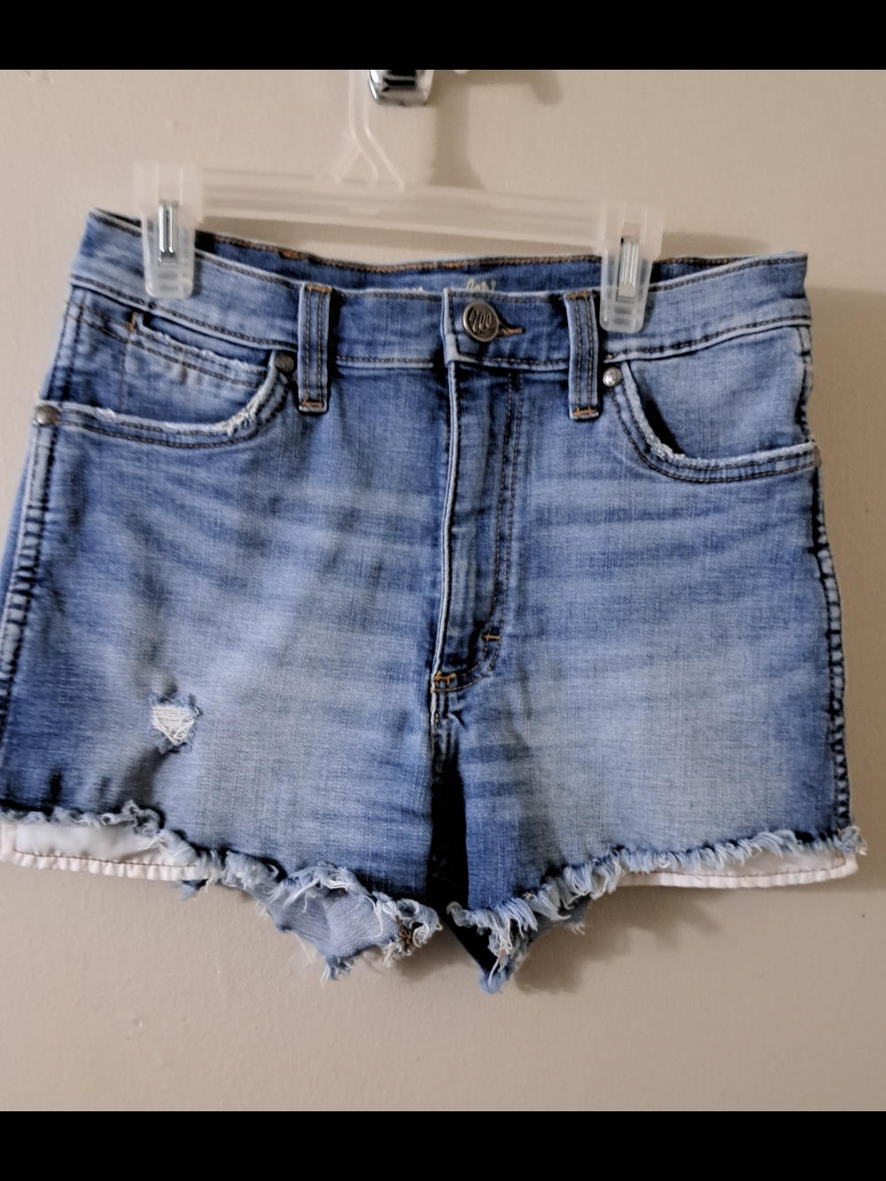 Wrangler Light Blue Distressed Denim Shorts
